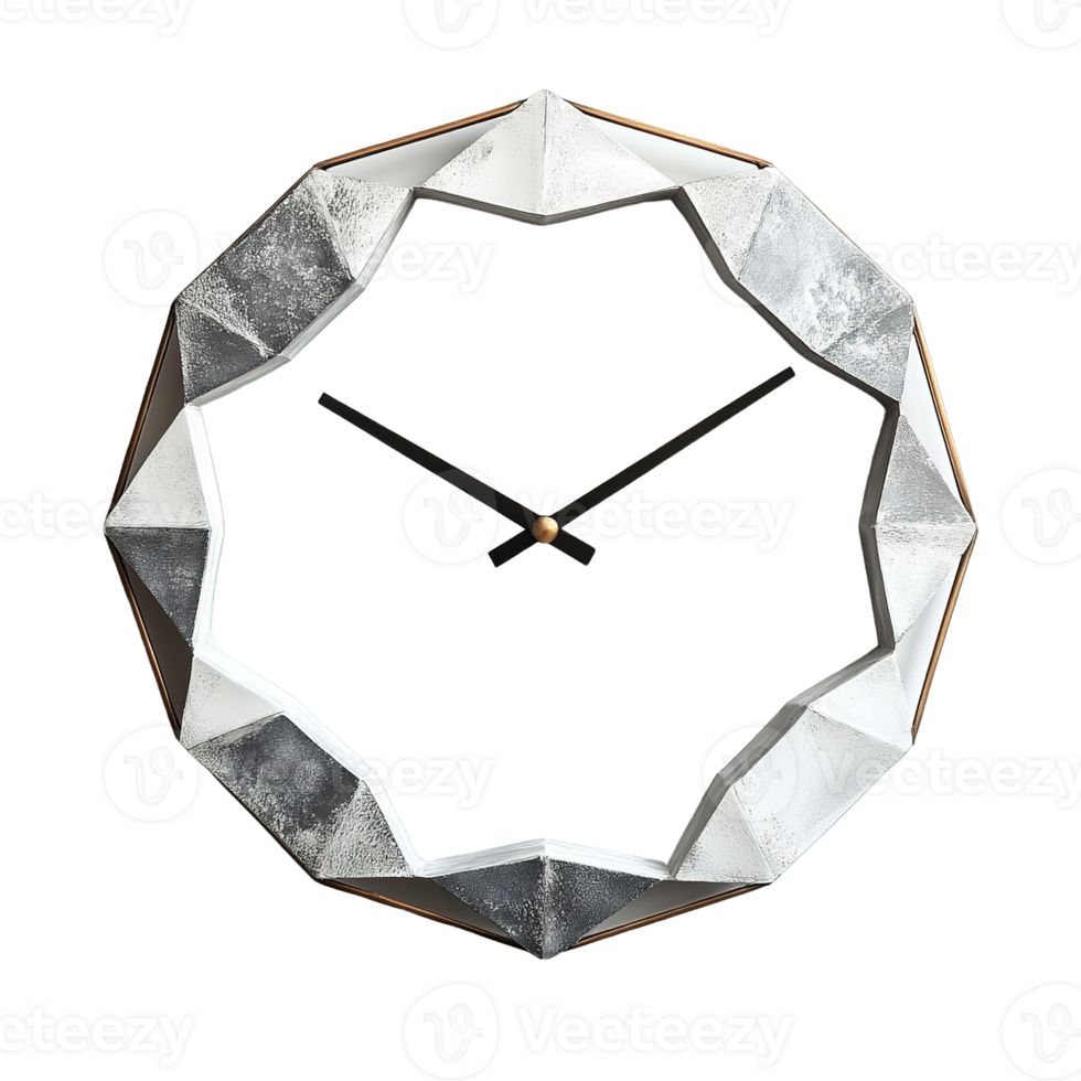 Modern wall clock with intricate geometric structure isolated on transparent background png
