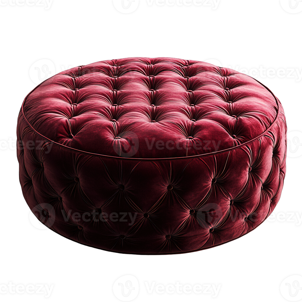 Classic Burgundy Ottoman with Diamond Button-Tufted Design Isolated on Transparent Background png