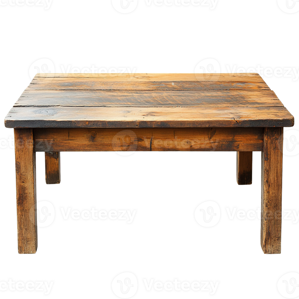 Vintage-Style Wooden Coffee Table in Rustic Aesthetic Design Isolated on Transparent Background png