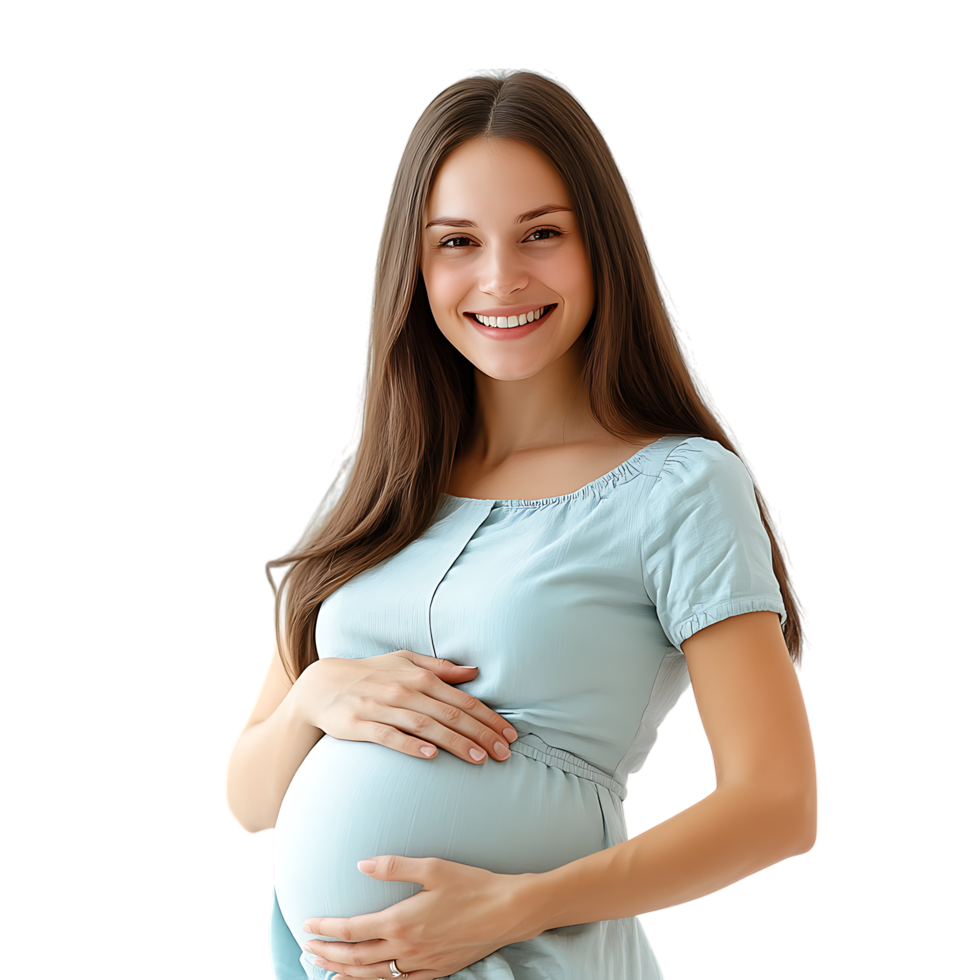 Smiling Pregnant Woman, with Hands on Belly Against Transparent Background png