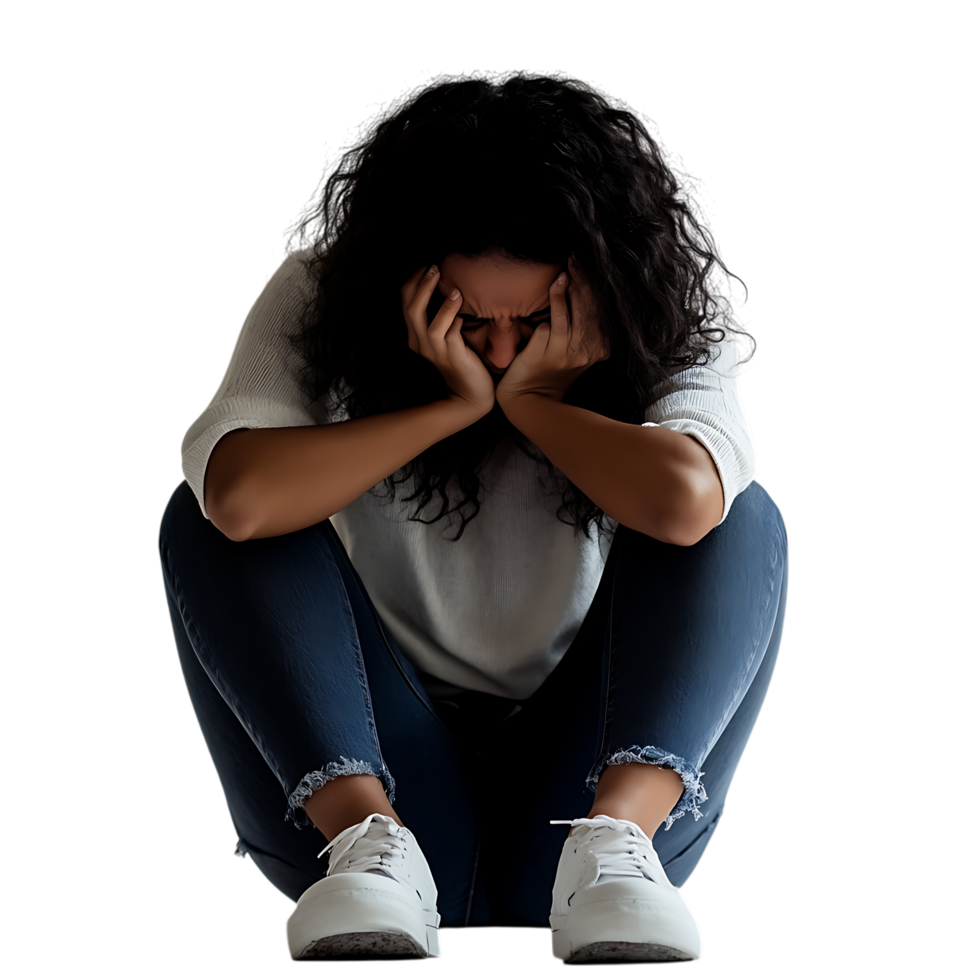 Person Feeling Depressed and Showing Signs Sadness Against Transparent Background png