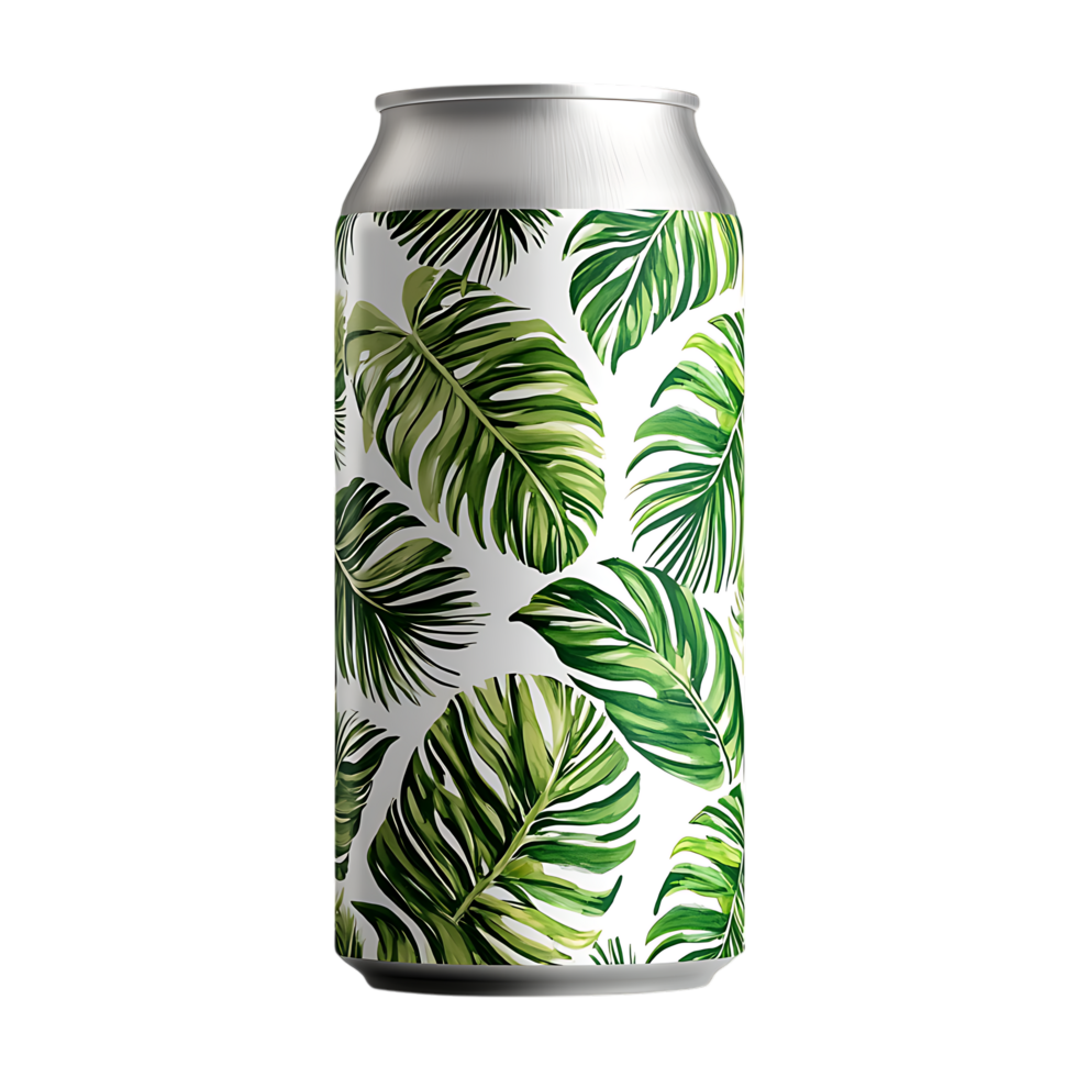 Tropical Palm Leaf Design, Aluminum Can Mockup Against Transparent Background png