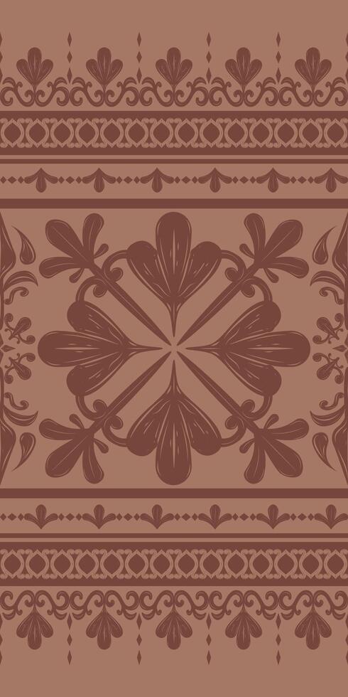Exquisitely Detailed Mocha Mousse Embroidery Hand Draw on Cocoa Brown Background. Gentle Warm mood and tone Luxury Elaborate Border Pattern Design. Royal Haute Couture Scroll Ornate Seamless Lace vector
