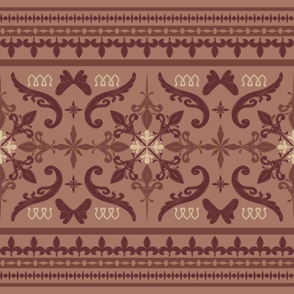 Classy Royal Brown Florals Butterfly Scroll Ornament Pattern. Elaborate Cocoa Mocha Mousse Embroidey Victorian Style Seamless for Luxury Design Men's Wear Attire Necktie Decoration Rich Border vector