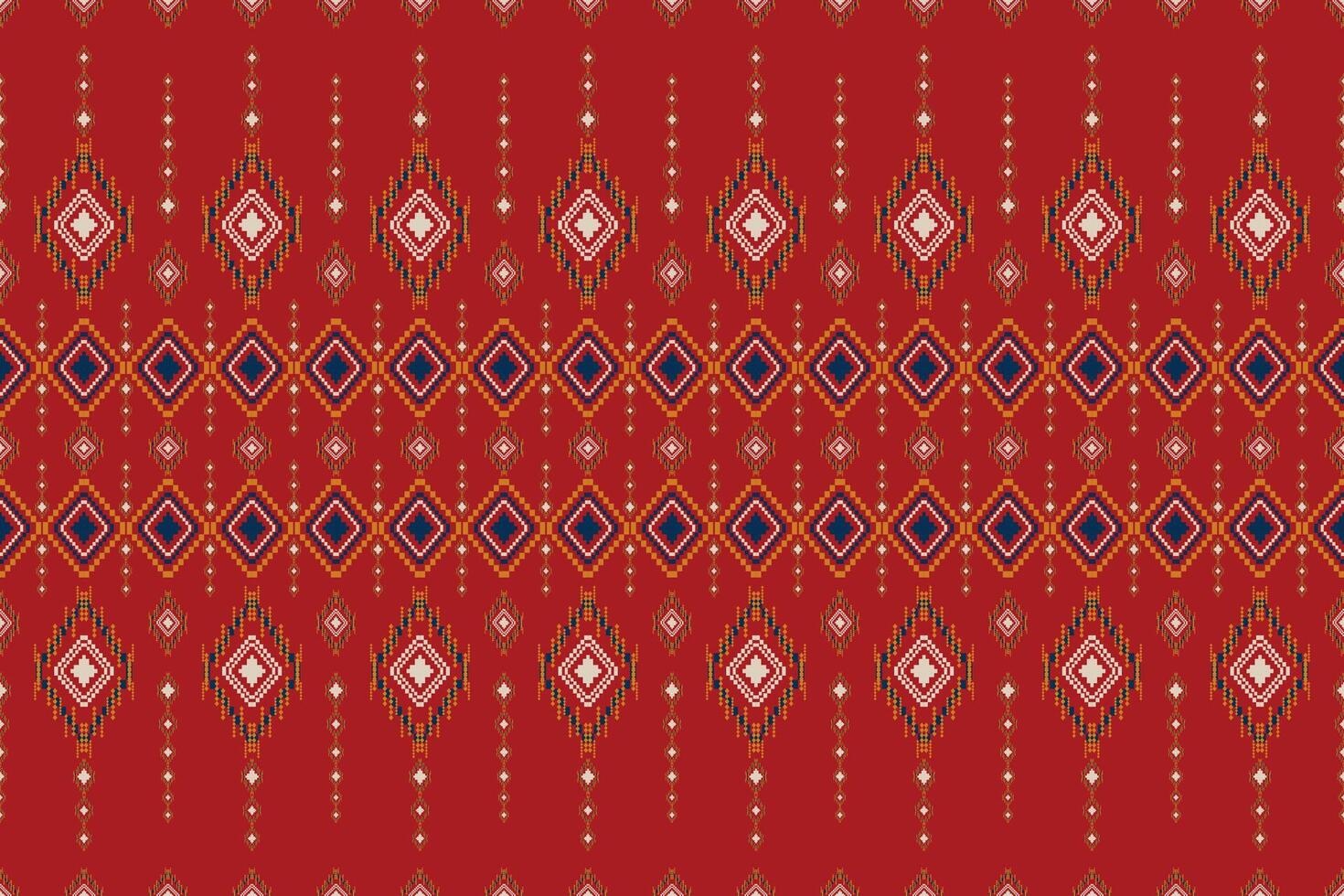 Red Cross stitch colorful geometric traditional ethnic pattern Ikat seamless pattern abstract design for fabric print cloth dress carpet curtains and sarong Aztec African Indian Indonesian vector