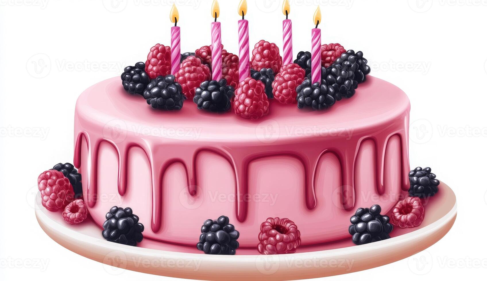 Birthday cake with berries and candles photo