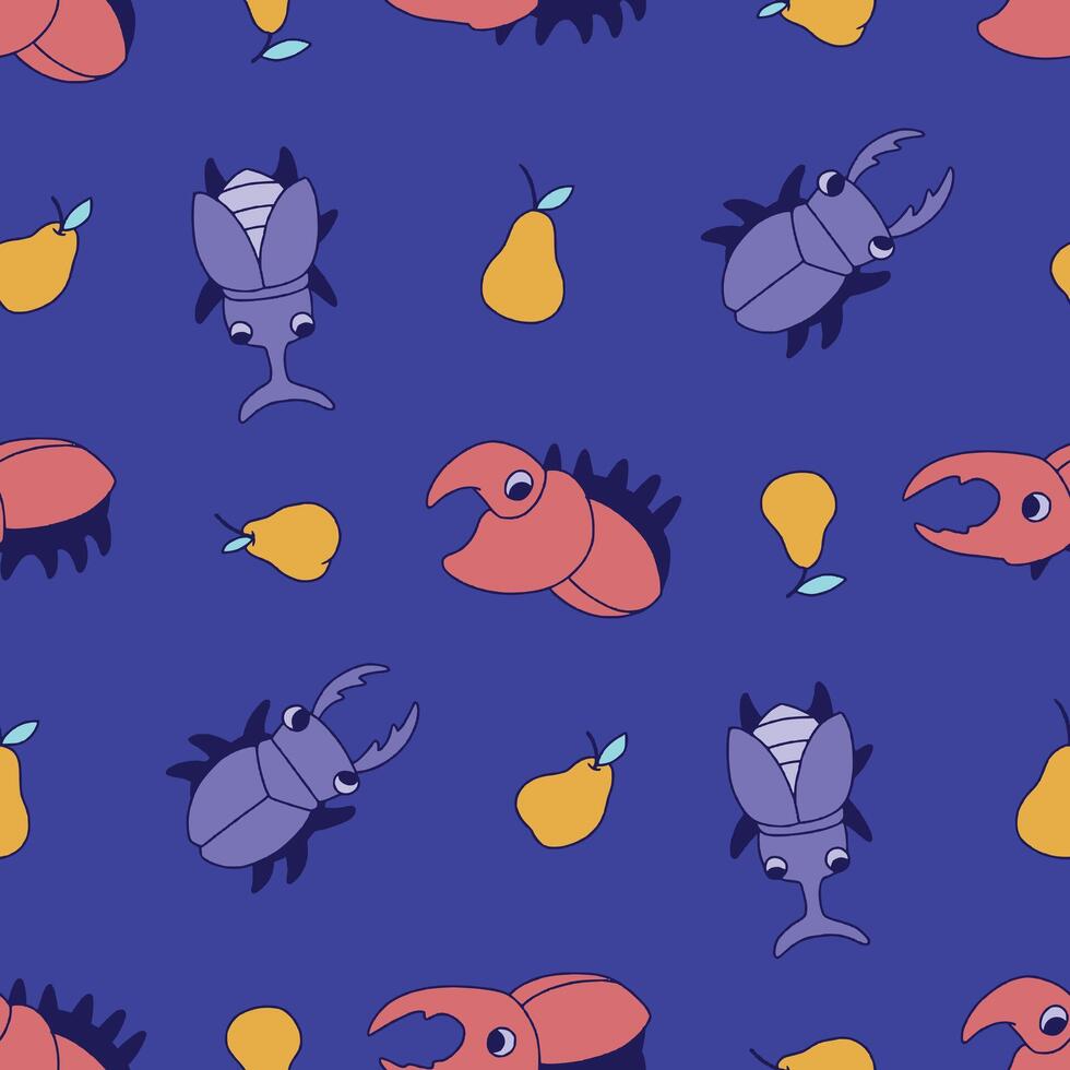 Seamless Pattern of Beetle Animal Pear Background for Fashion Wrapping Print Fabric Surface vector