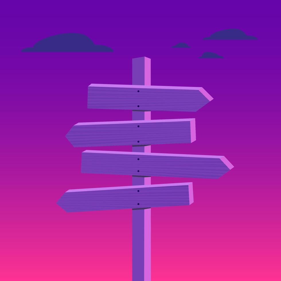 Direction sign at night or in the evening. Graphic design. vector