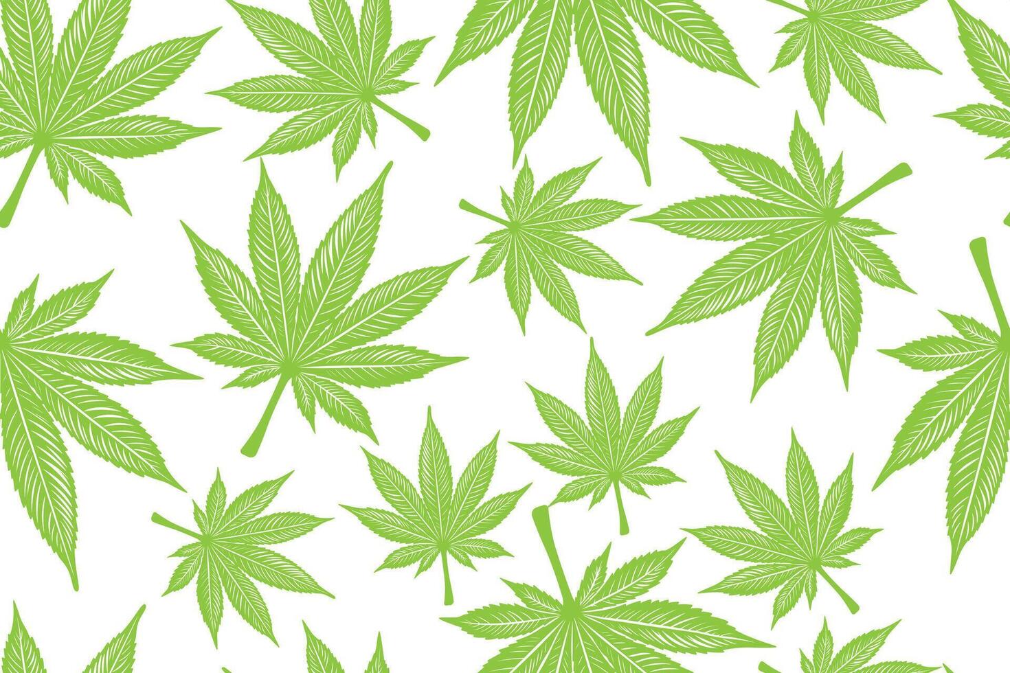 Green Cannabis Marijuana Leaves on White Background Seamless Pattern vector