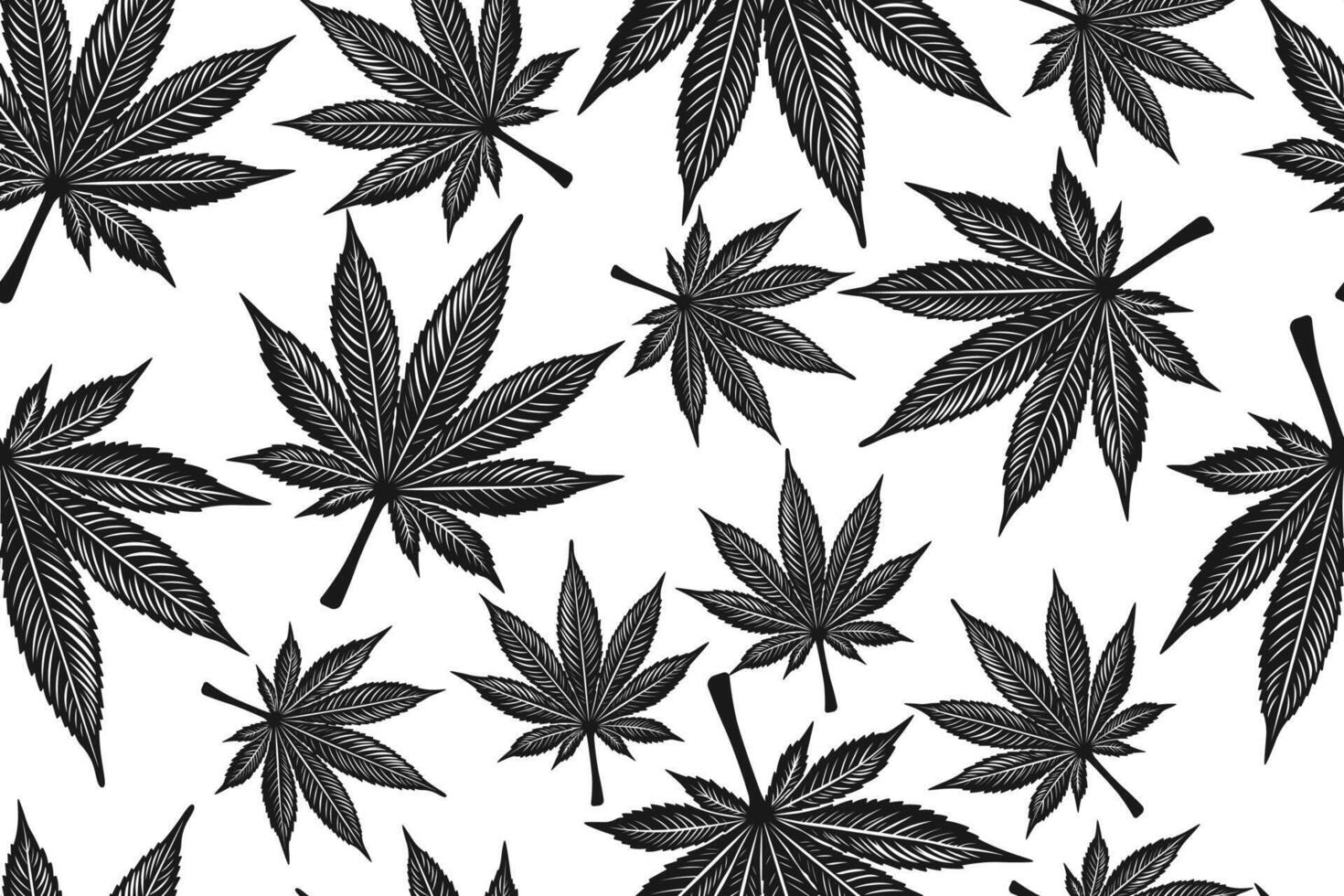 Black and White Cannabis Marijuana Leaves Seamless Pattern vector
