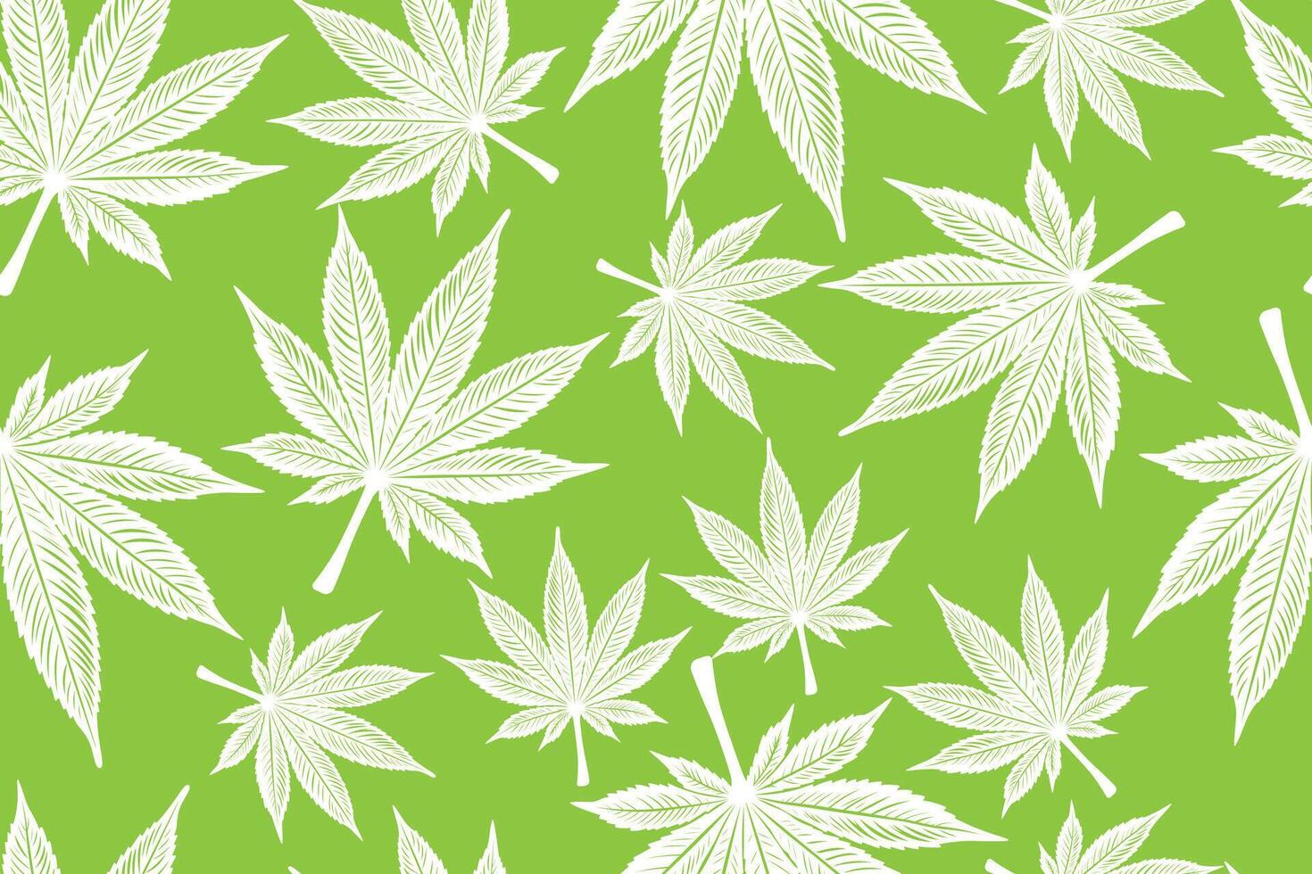 White Cannabis Marijuana Leaves on Bright Green Background Seamless Pattern vector
