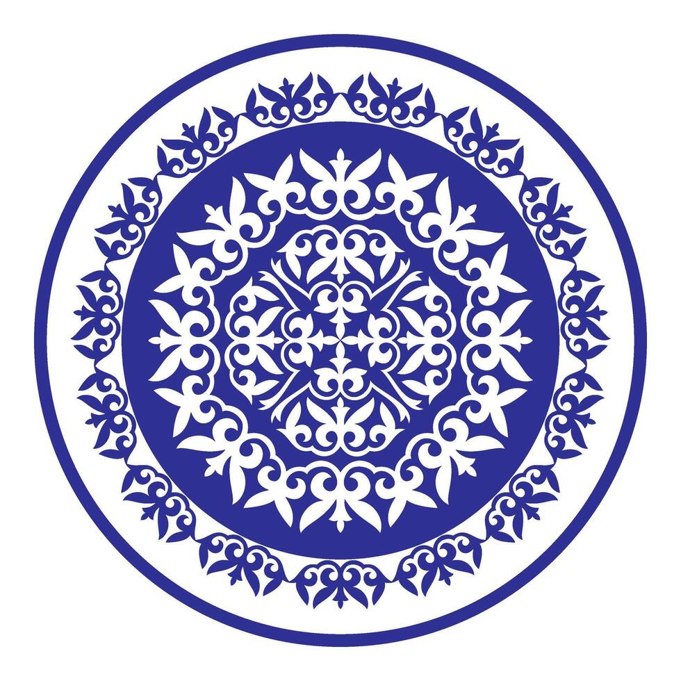 Blue round Kazakh national ornament, persian motiff. Round Ornament Pattern. Abstract Asian element of the Kazakhs, Kyrgyz, Mongol, Tatars, Uzbek, Tajik. Islam, Arabic, Indian, ottoman motifs. vector