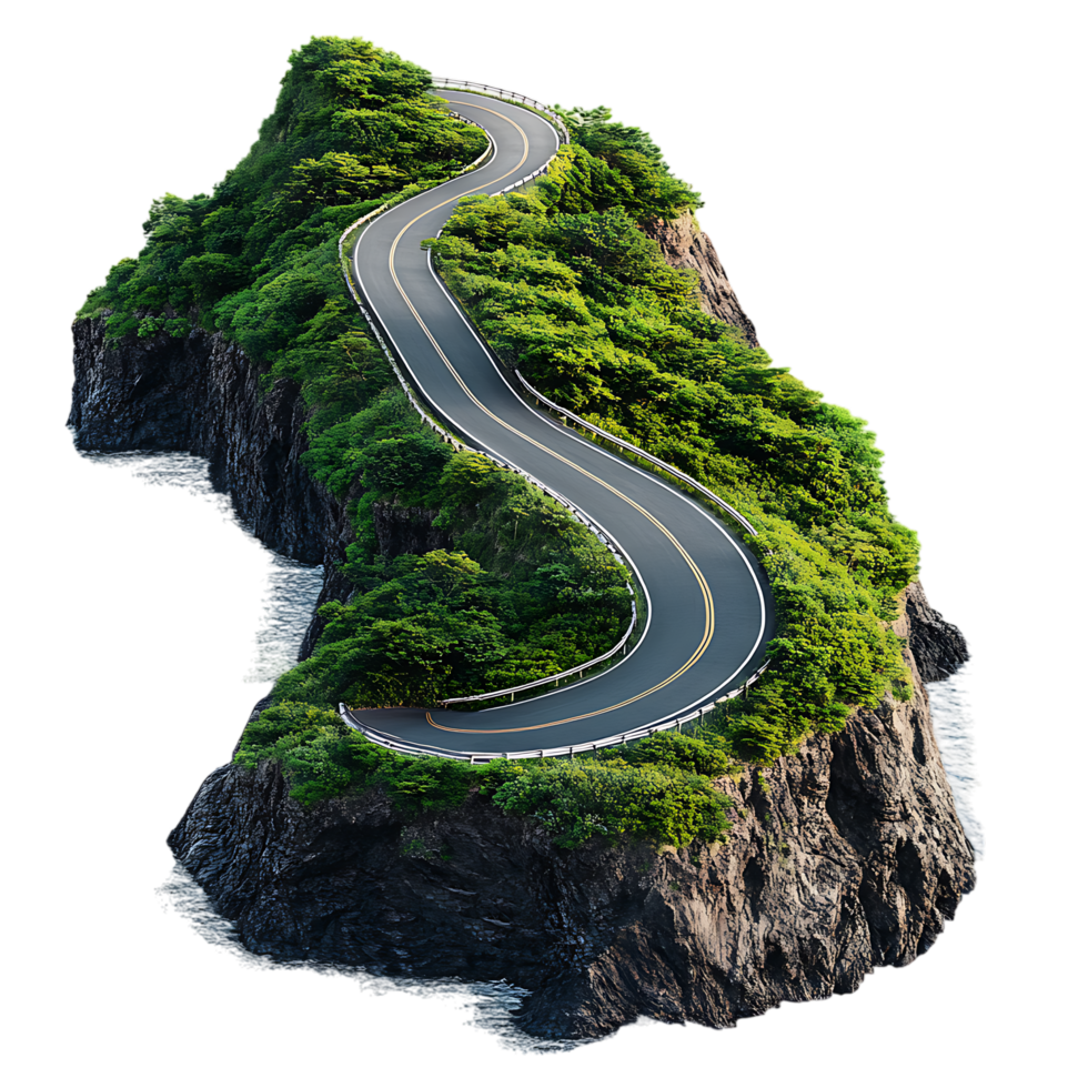 High-Altitude Curvy Road on Island for Scenic Destination Graphics png