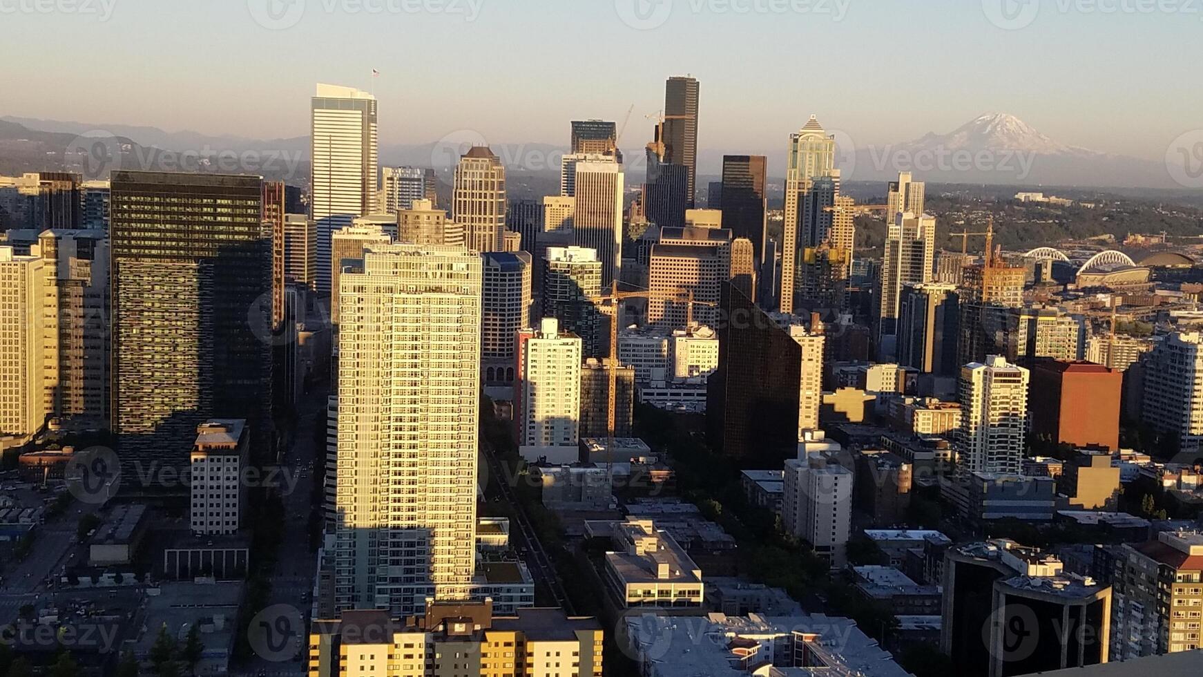 View of Buildings in Downtown Seattle, Washington, USA at Sunset photo