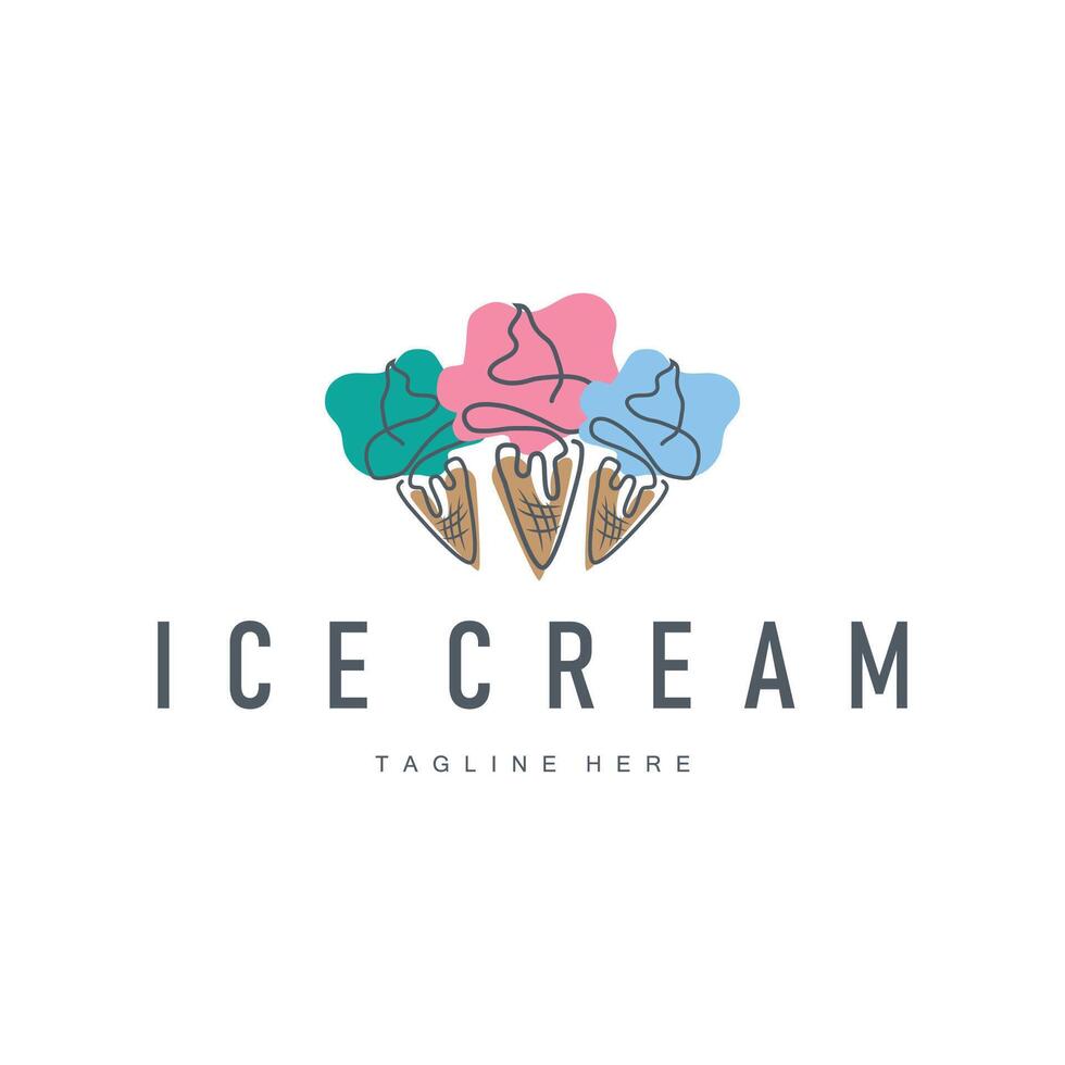 simple ice cream logo design illustration of cold food with minimalist line concept ice cream vector