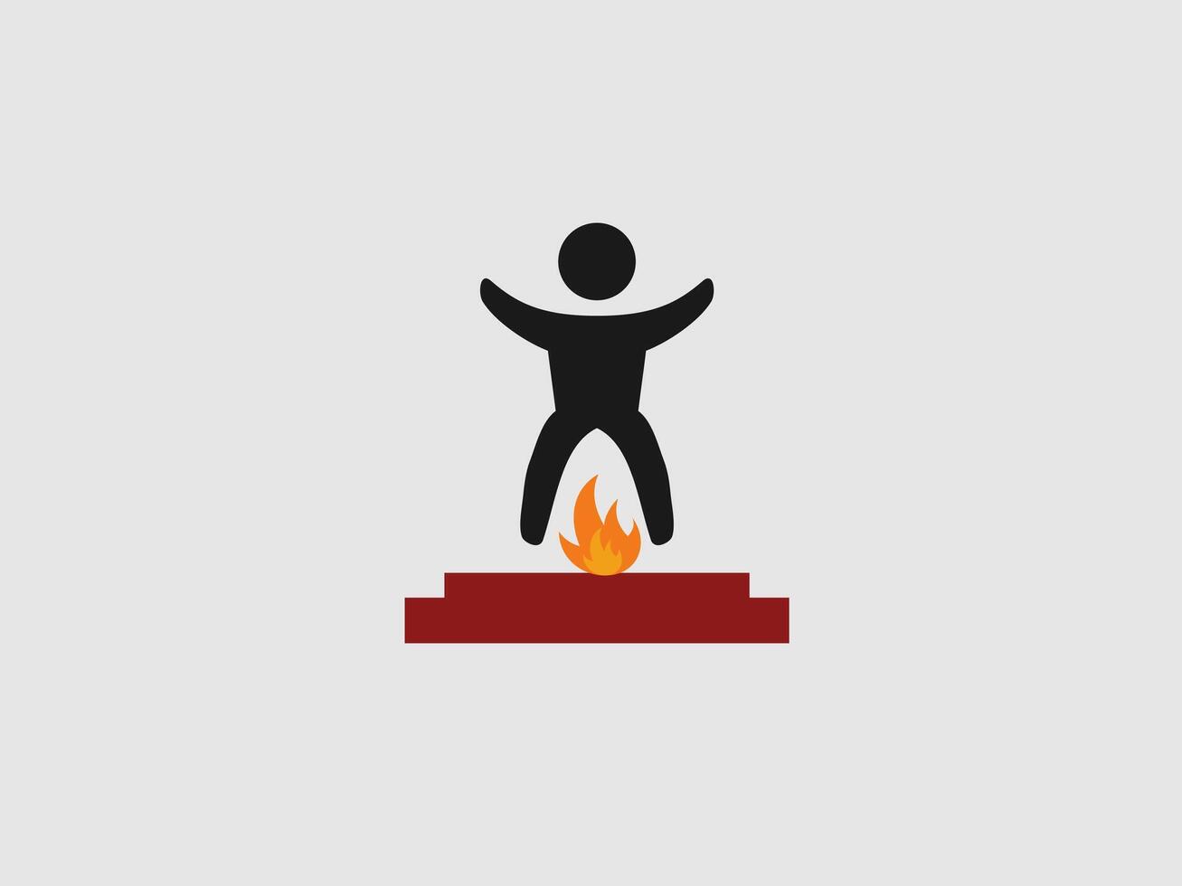 This is a minimalist illustration of a stick figure standing on a platform with fire below vector