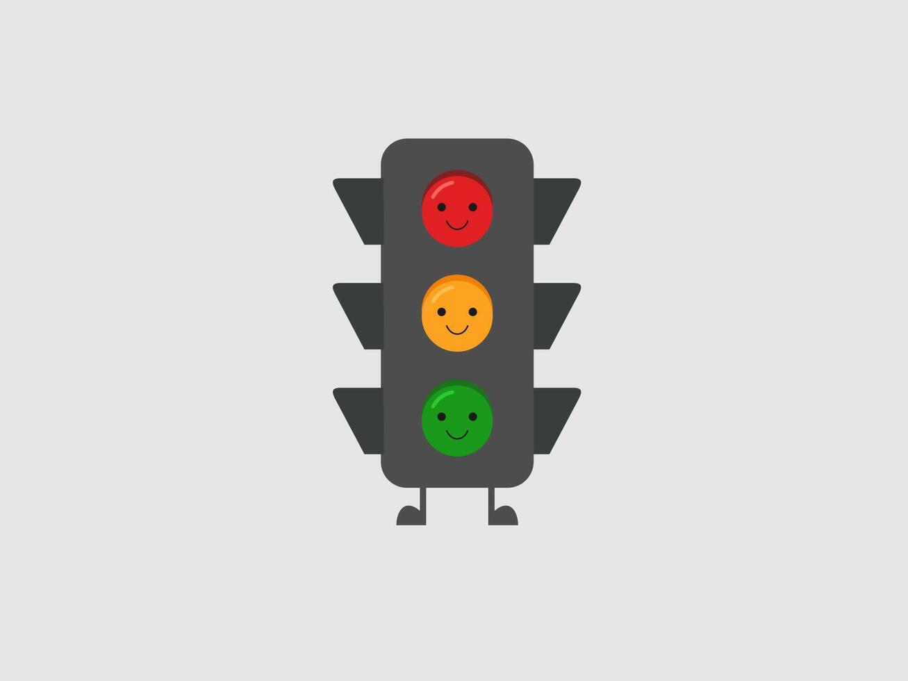 flat illustration of a traffic light with smiling faces on each light vector
