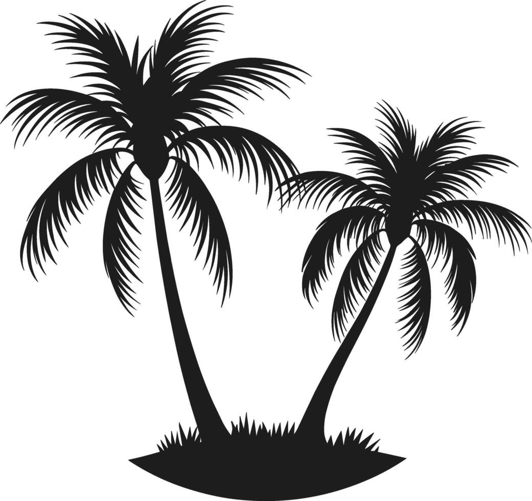 Palm Tree Silhouette on Grassy Island vector