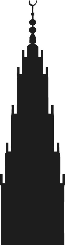 Iconic Mosque Minaret Silhouette with Crescent - Illustration vector