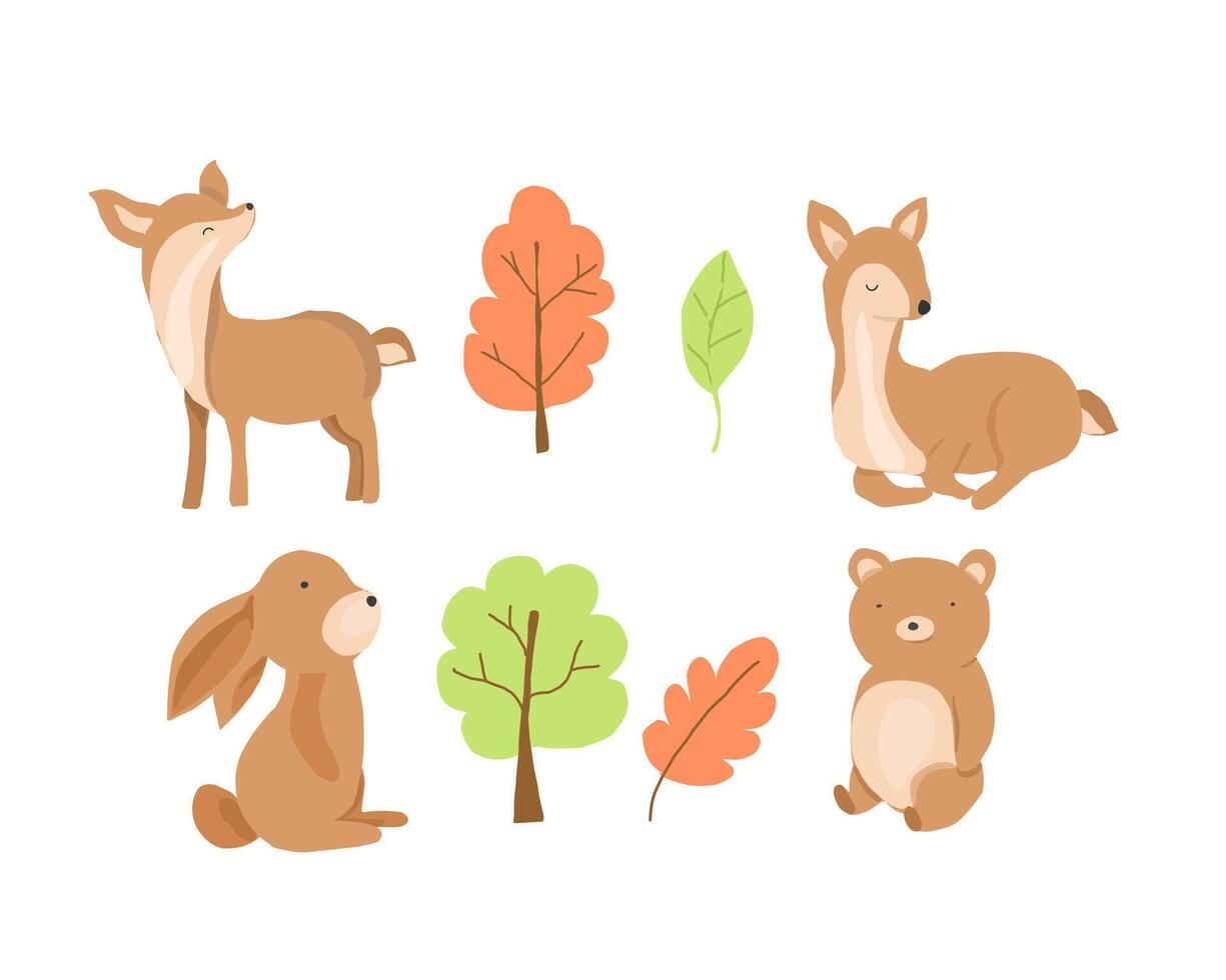 Cute Autumn Animal Cartoon Set vector