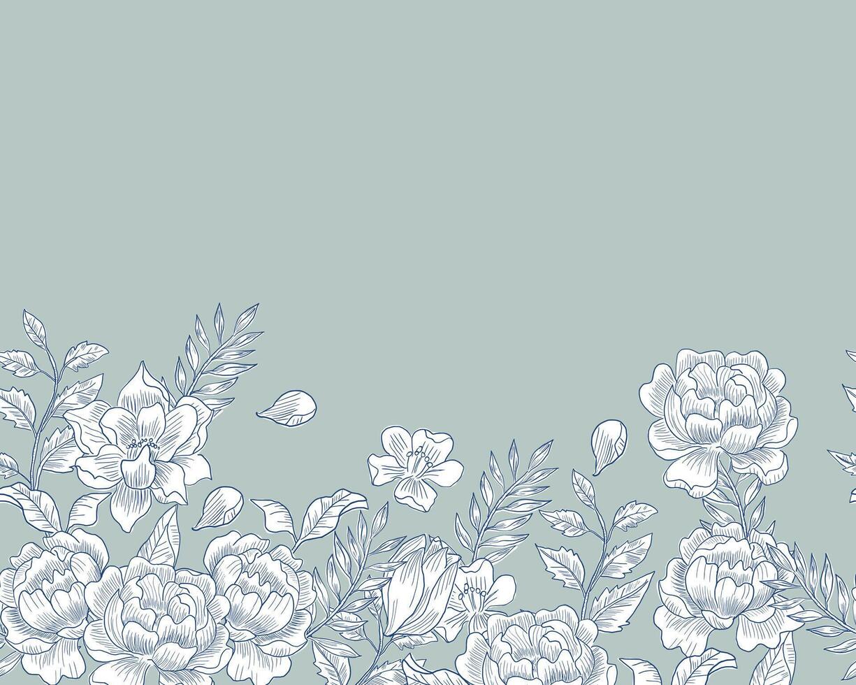 Hand Drawn Rose Flower and Leaves Line Art Background vector