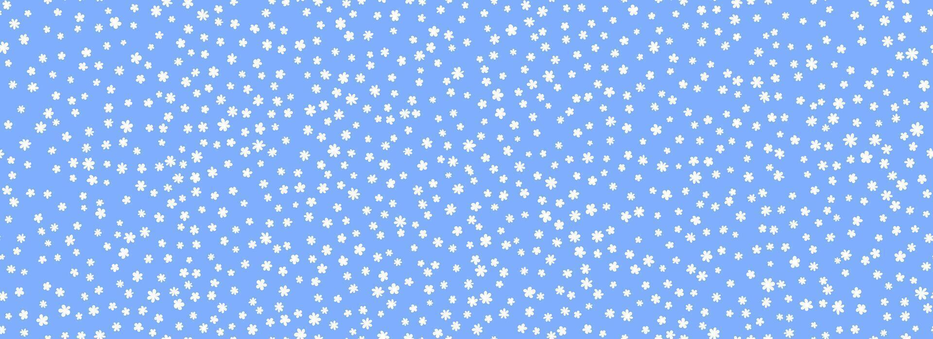 Tiny white flower seamless pattern. Light blue ditsy repeated pattern. Floral background for textile print, fabric swatch, dress ornament, clothes design ornament. Cute romantic wallpaper. vector