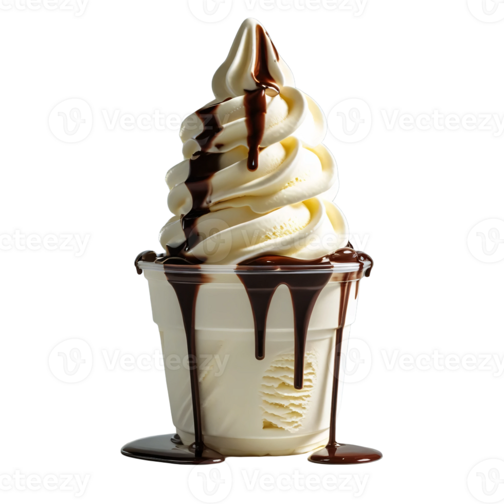 An ice cream sundae with chocolate sauce png
