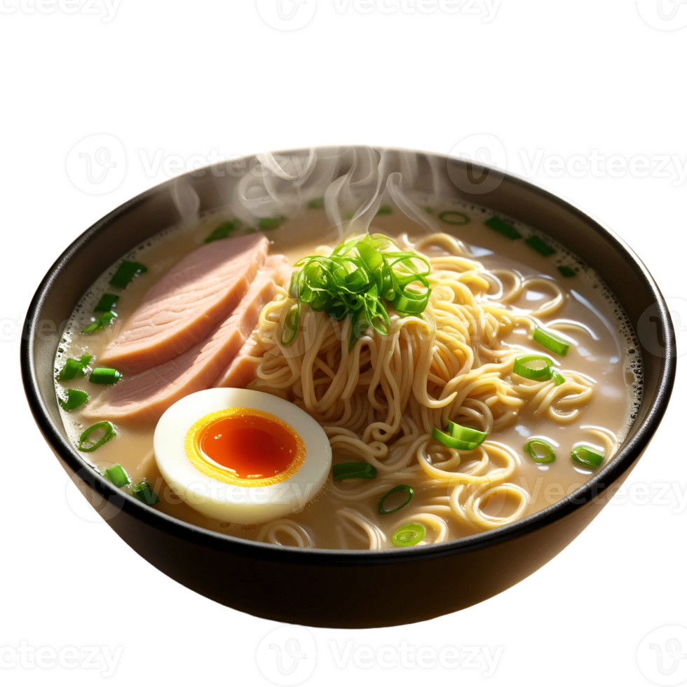 A bowl of ramen with an egg and meat png