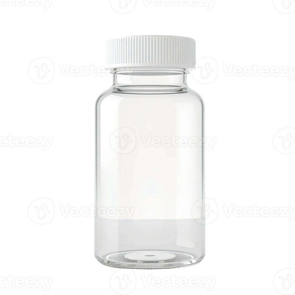 A clear glass bottle with a white cap png