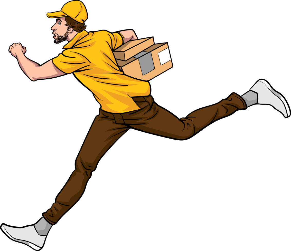 Vintage pop art logistic worker moving packages at a warehouse. png