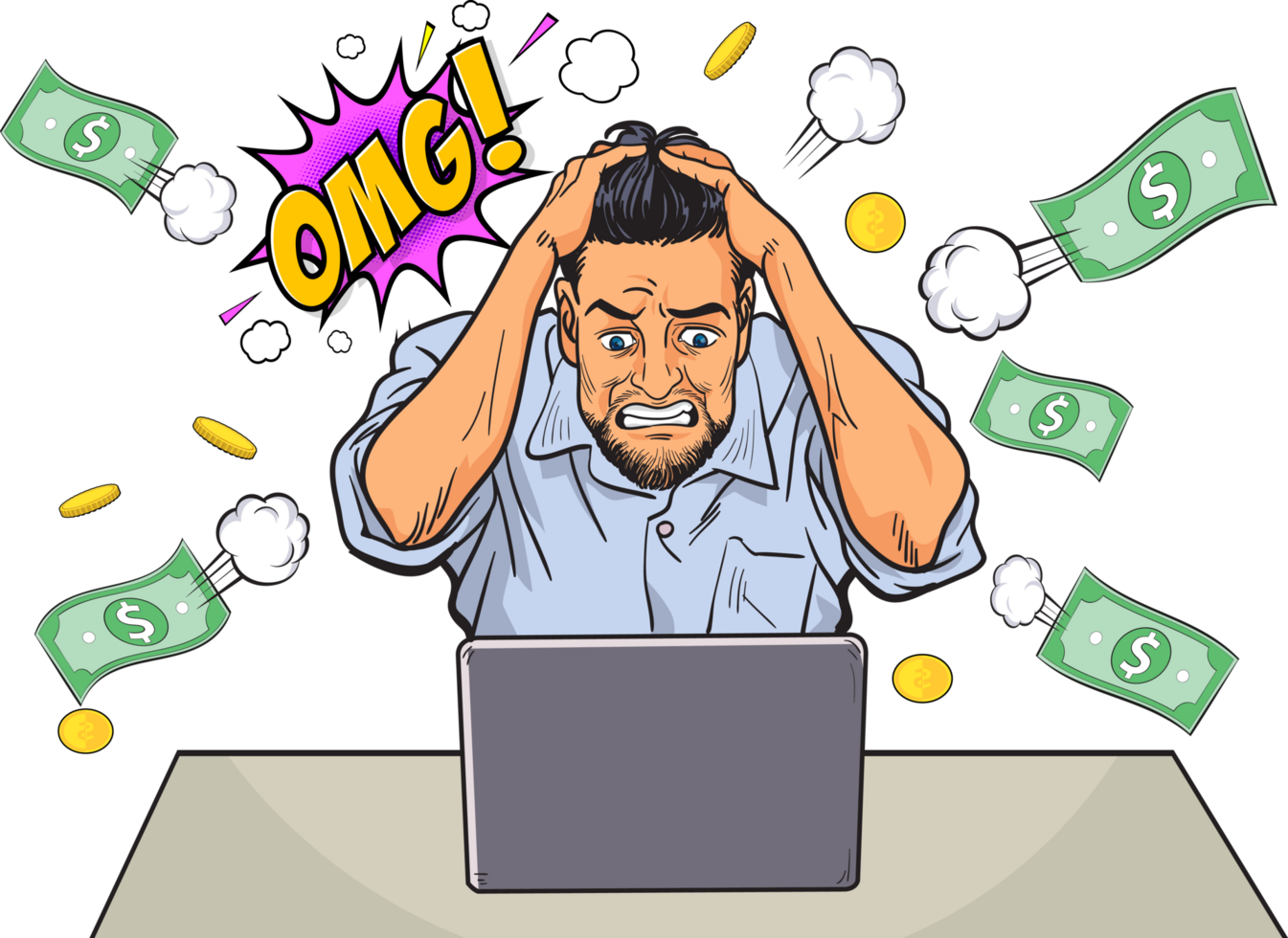 An older man is frustrated with his losing business. png