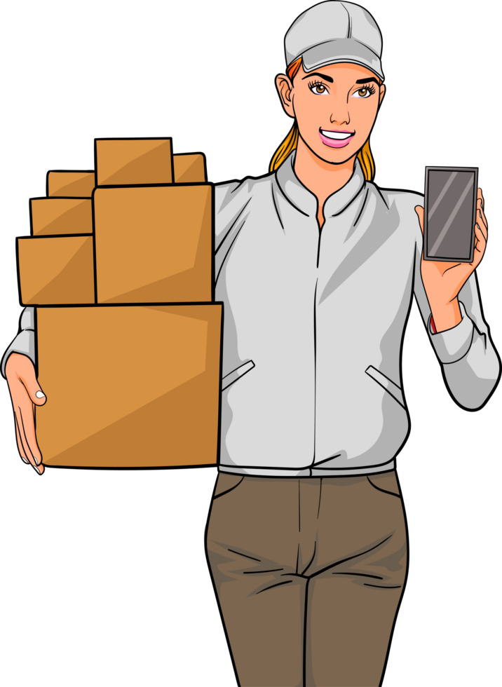 Ecommerce worker checking online orders on a smartphone. png