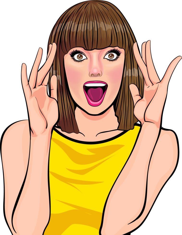 Surprised lady in a retro-style comic, advertising a mega sale. png