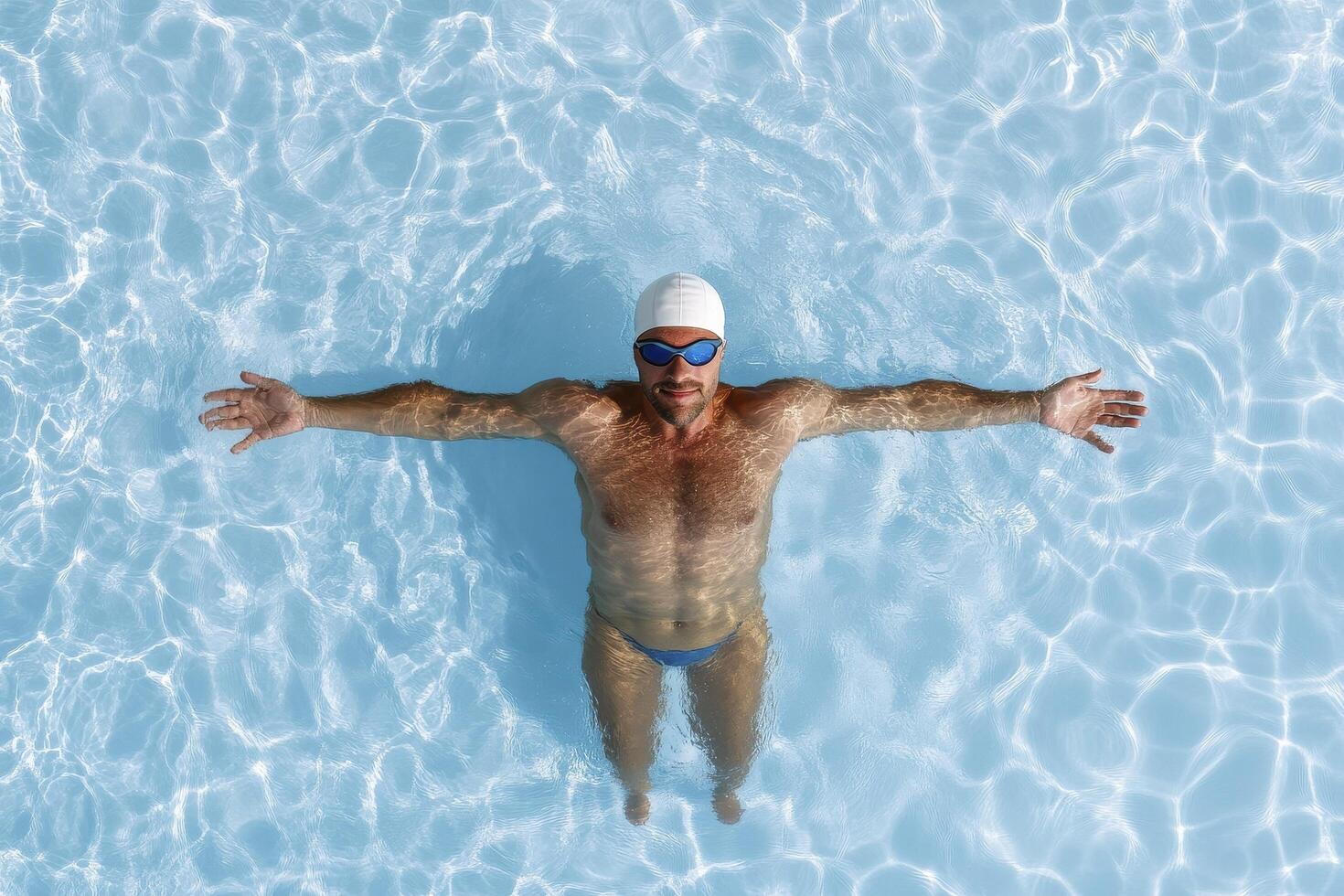 Man Floating in Blue Swimming Pool photo