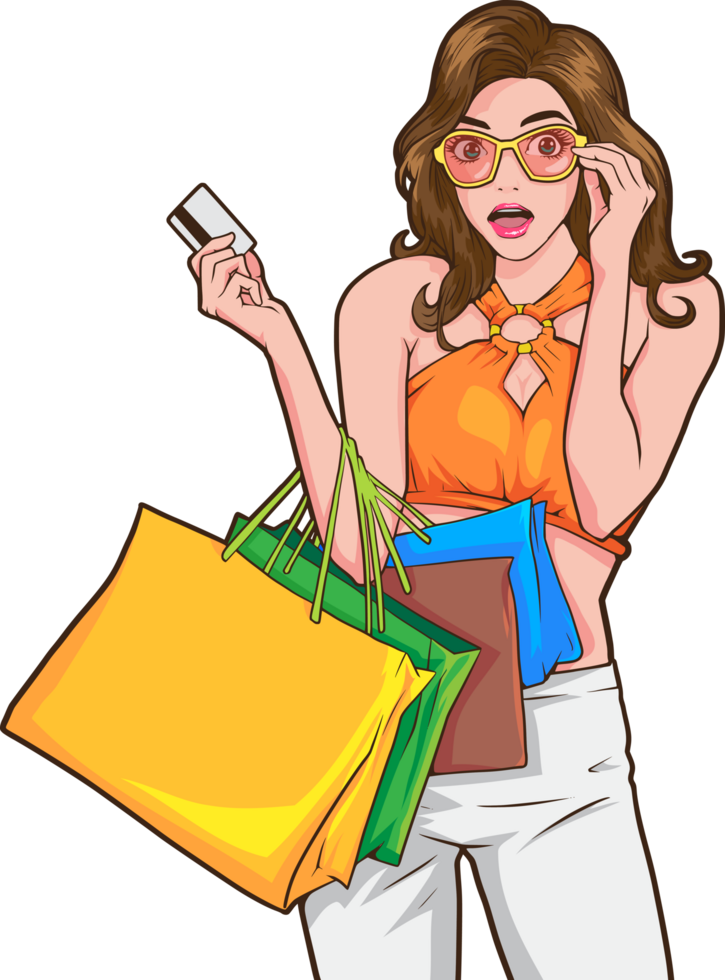 Sexy pop art girl with red lipstick, holding a sign that says WOW SALE. png