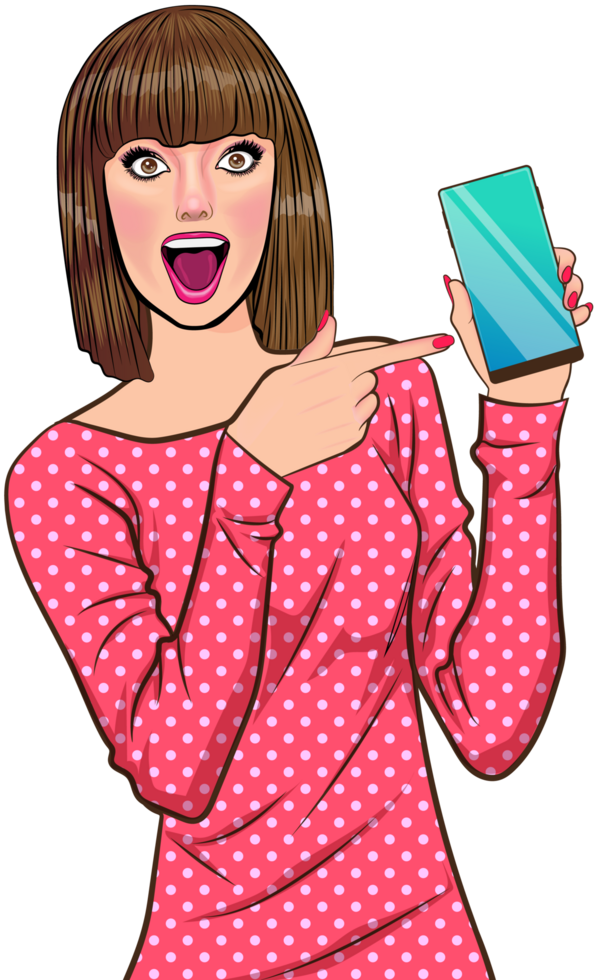 Pop art character holding a phone, reacting to shocking news. png