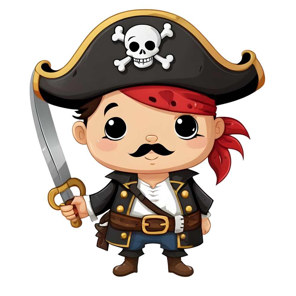 cartoon pirate character with a sword and hat png