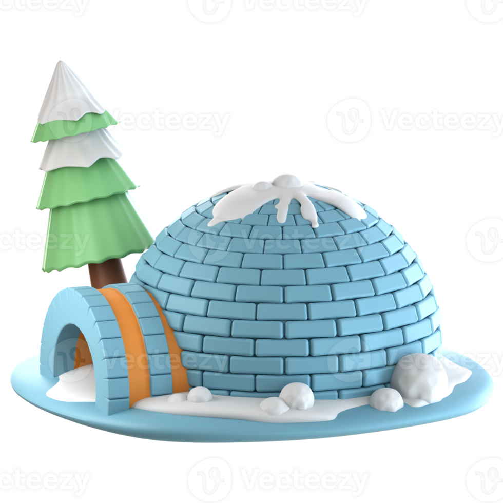 An igloo with a tree and snow on it png