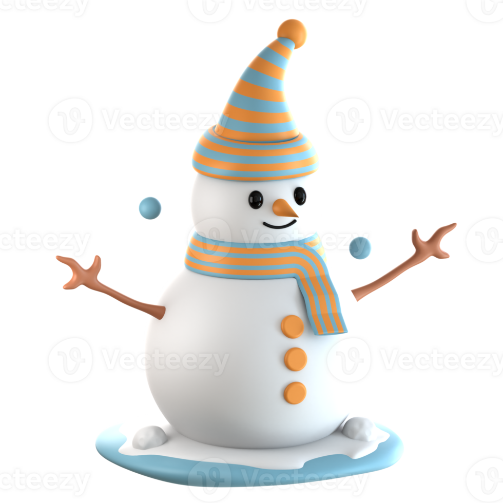 A cartoon snowman wearing a hat and scarf png