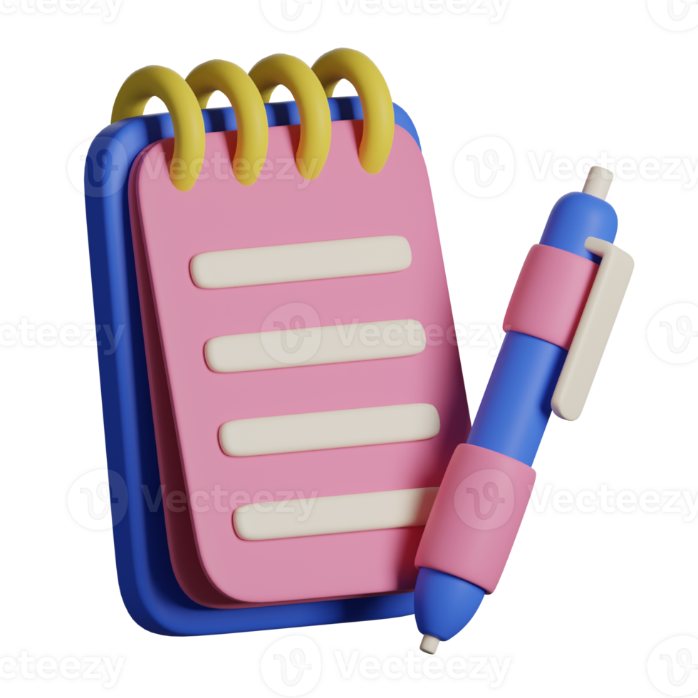 A pink notebook with a pen and a note pad png