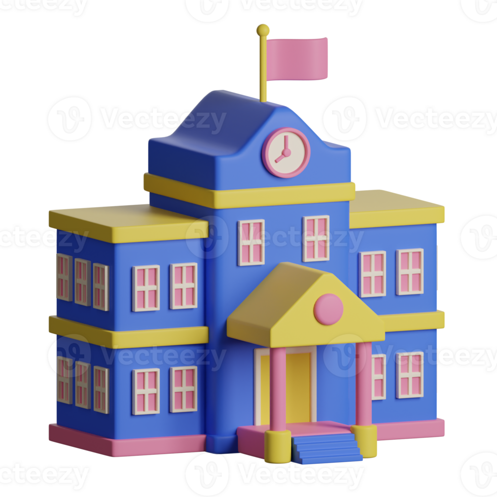 A toy school building with a clock on the top png