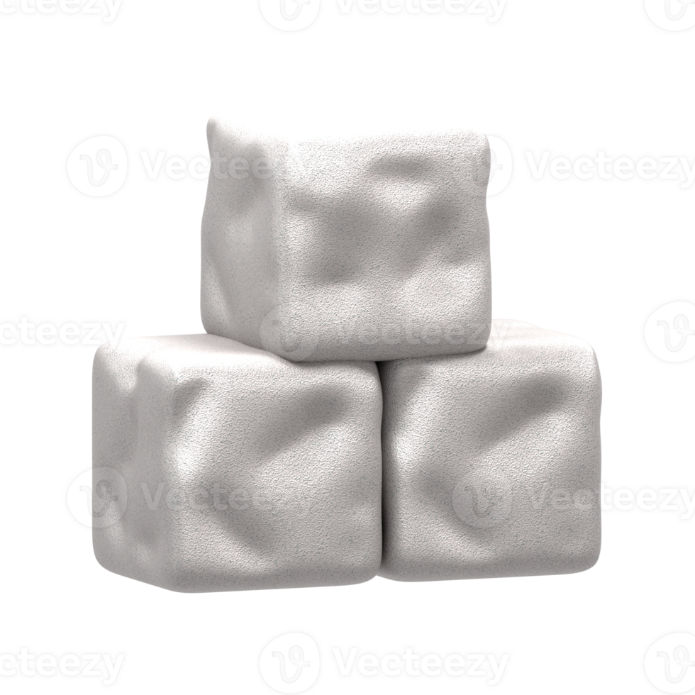 Three white sugar cubes on a black background png
