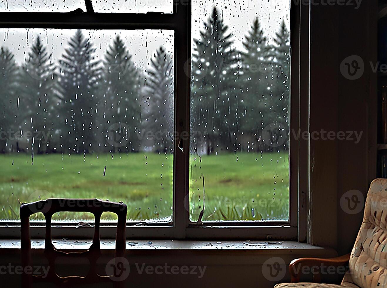 A chair sitting in front of a window photo
