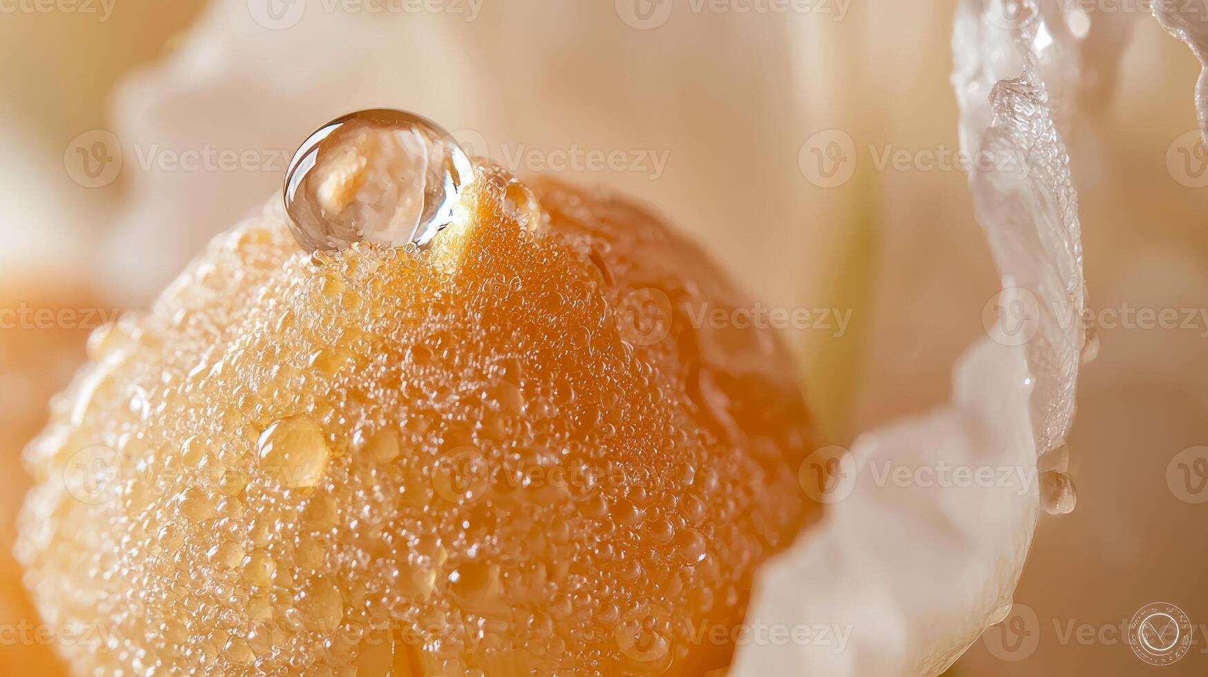 A close up of a water droplet on a white flower photo