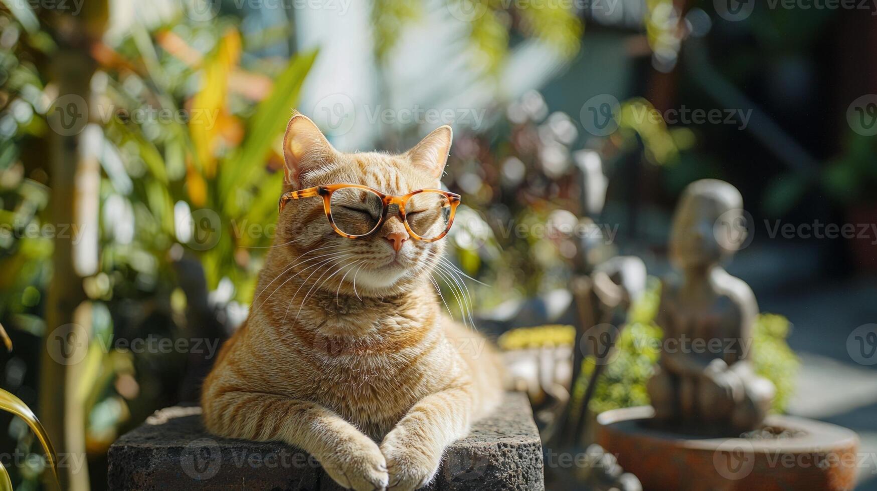 An orange tabby cat wearing glasses photo