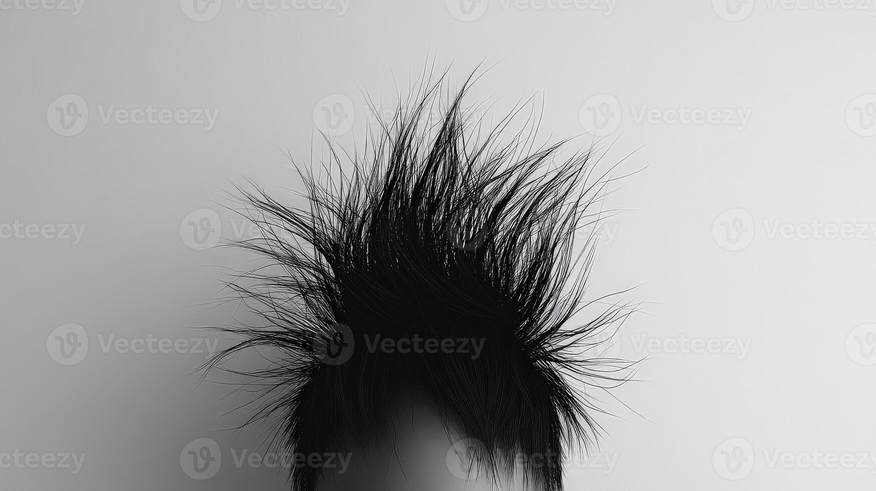 Messy black hair exploding upwards creating a wild style photo