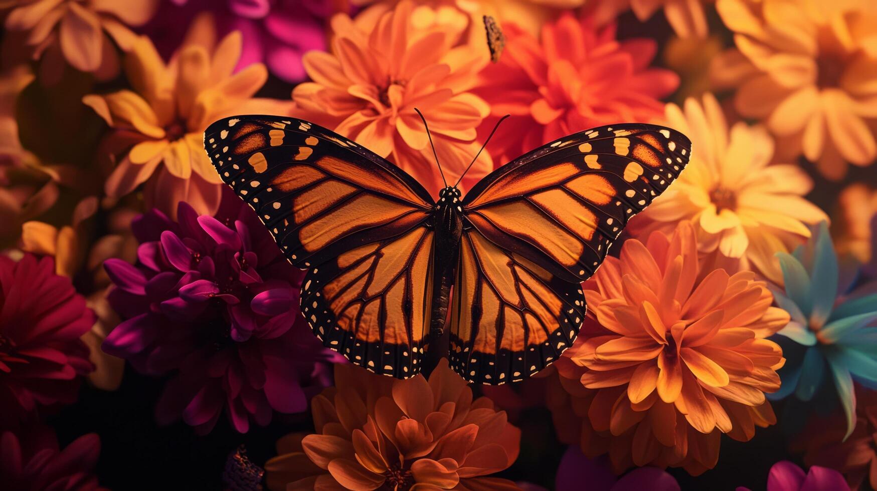 A monarch butterfly is sitting on a bunch of flowers photo