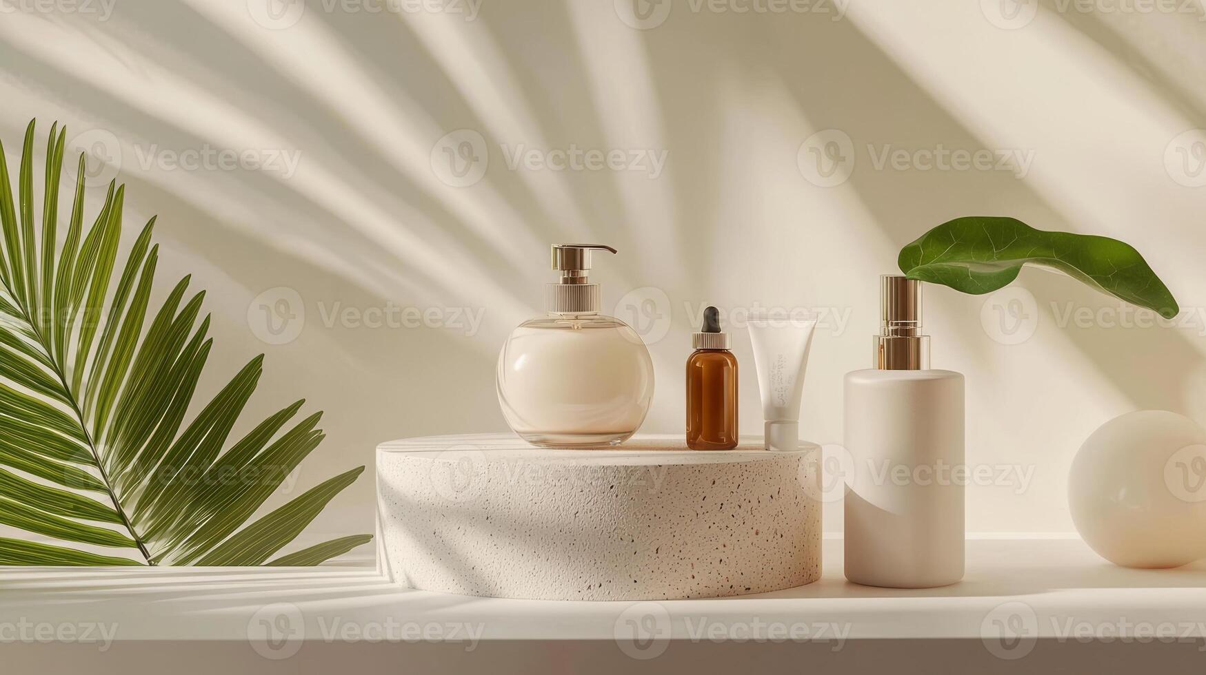 A white table with various cosmetic products photo