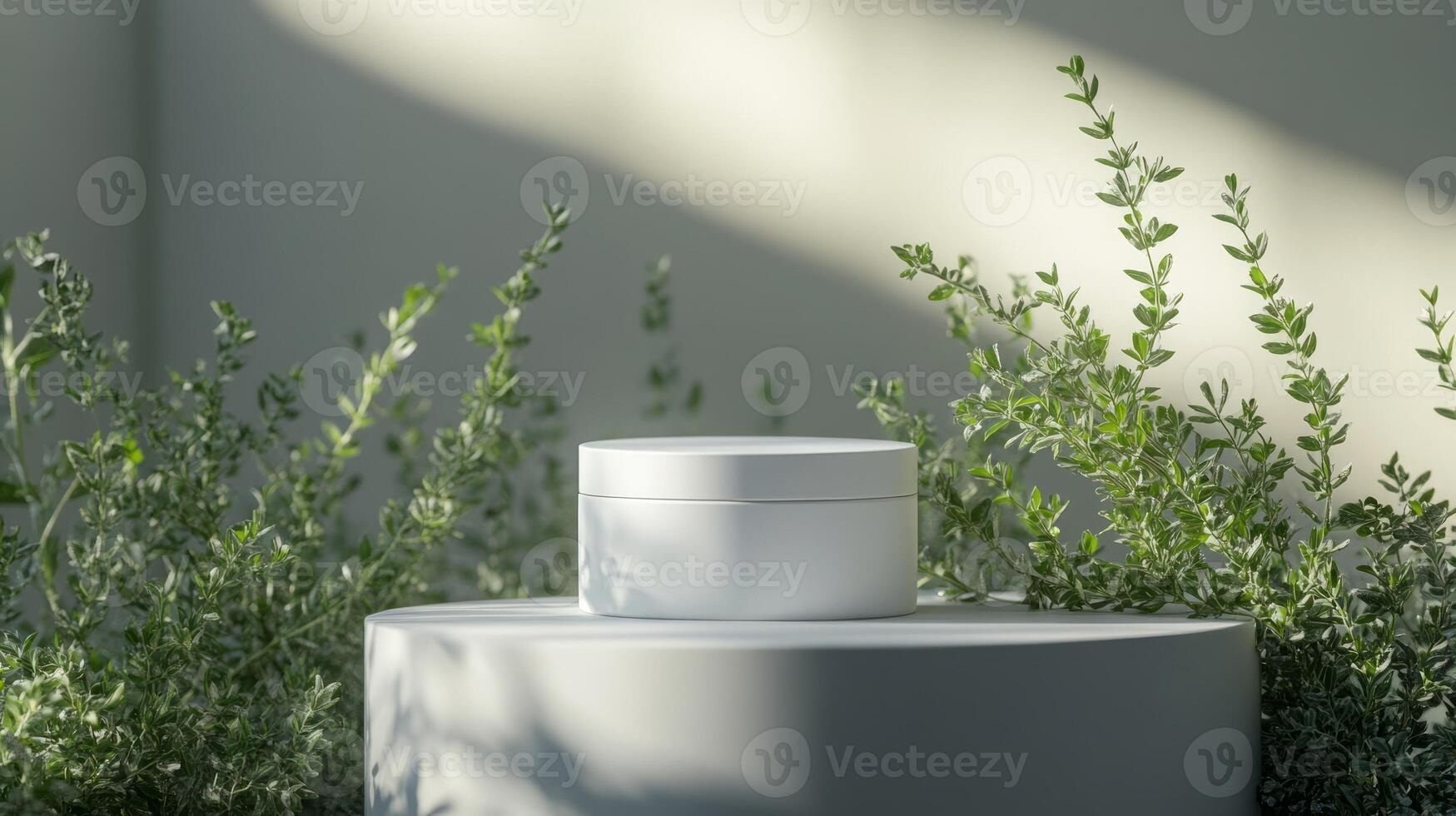 A white container sitting on top of a white pedestal photo