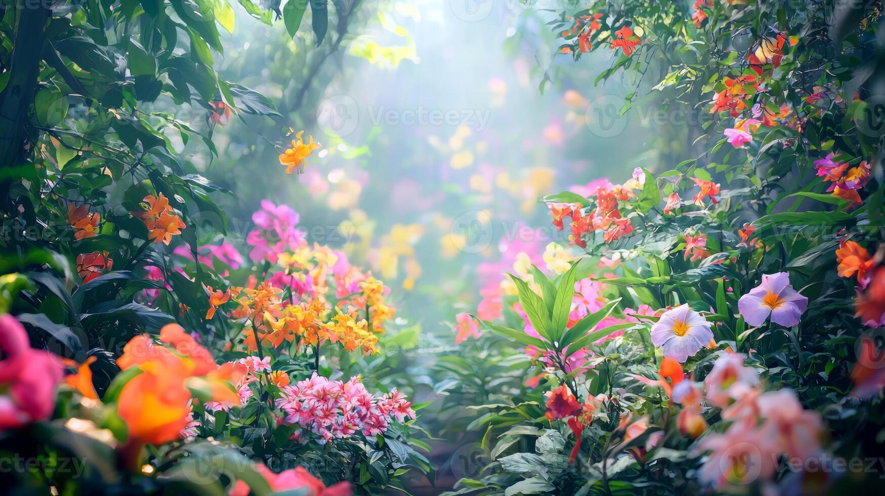 A garden filled with flowers and plants photo